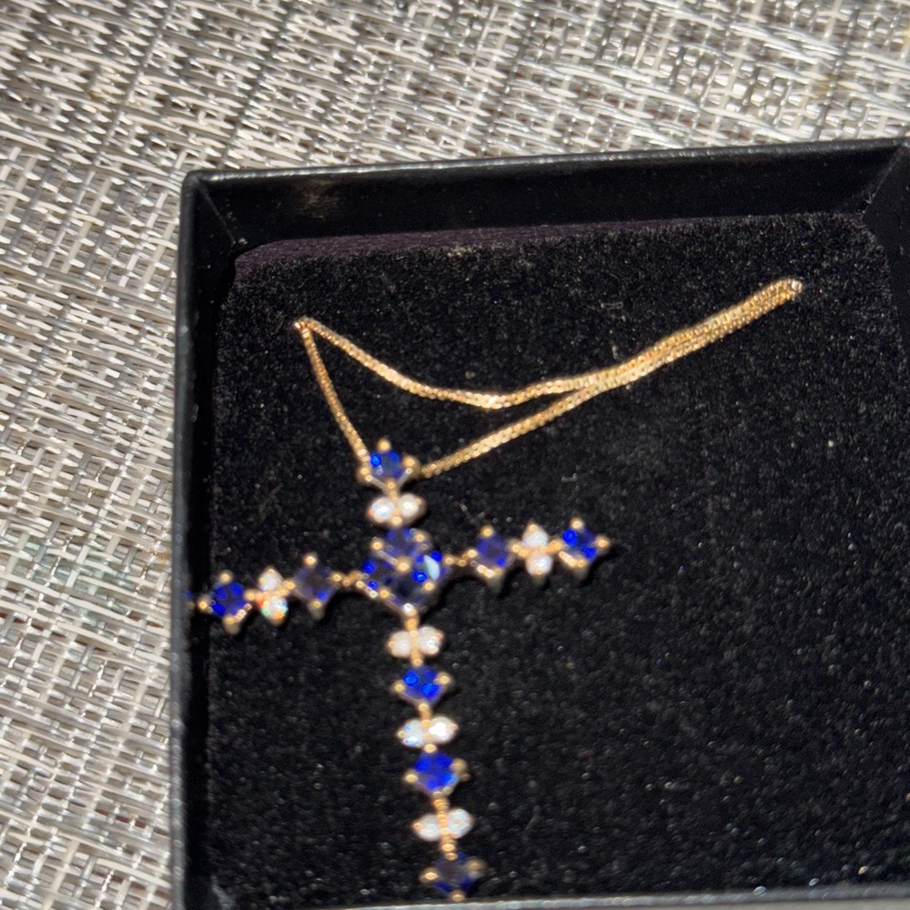 Technibond Blue and Gold Necklace with Cross Pendant